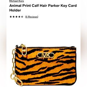 NWT MICHAEL KORS ANIMAL PRINT CALF HAIR PARKER KEY CARD HOLDER Retail $96